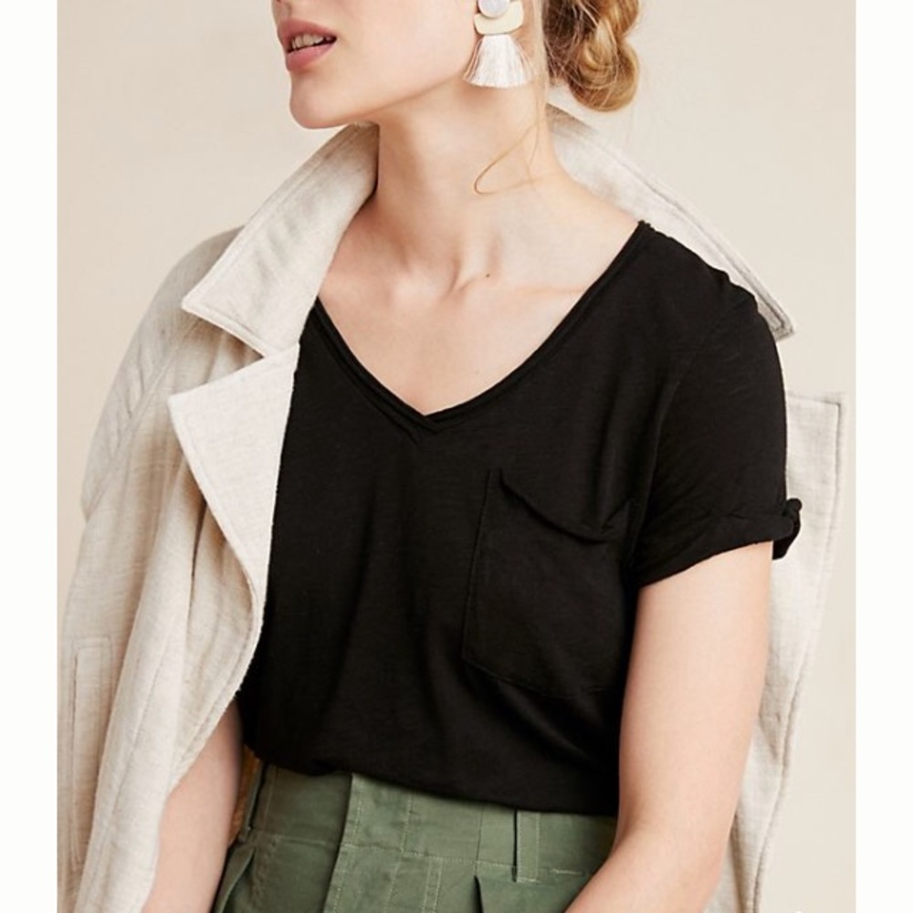 Anthropologie t.la Pocket Tee Black Cotton Shirt - Picture 3 of 7